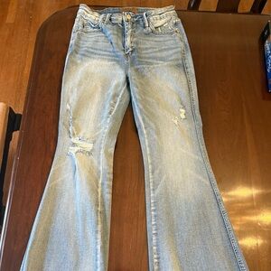 Judy Blue Tummy Control Mid Rise Flare Jeans Raw Hem Stretch Regular Preowned 29